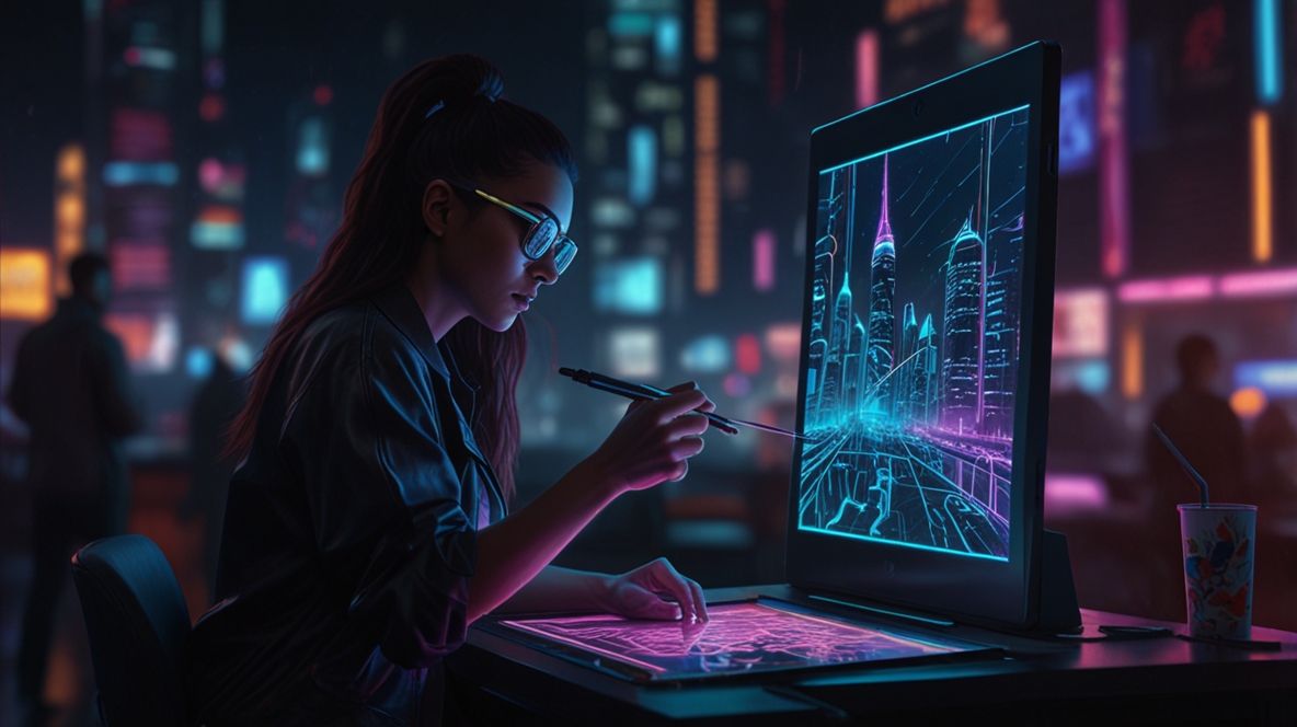 Ілюстрація: художник-фантаст створює картину на графічному планшеті